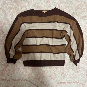 KIER + J Brown and Tan Striped Cashmere Sweater